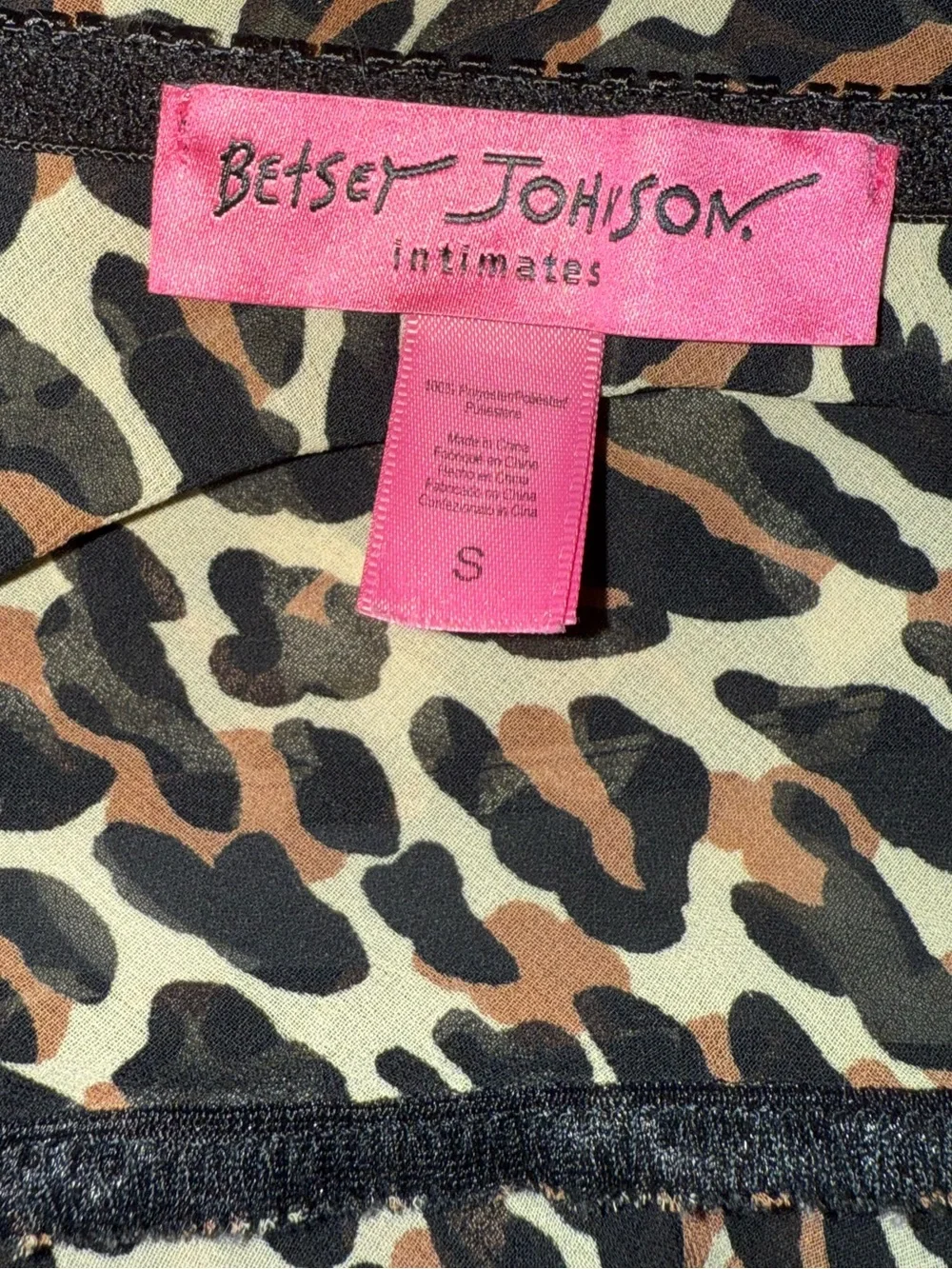 Betsey Johnson Y2k Vtg Leopard Print Lace-Trim Layered Chemise, Rose applique